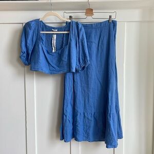Reformation 2-piece skirt and top set in cornflower blue